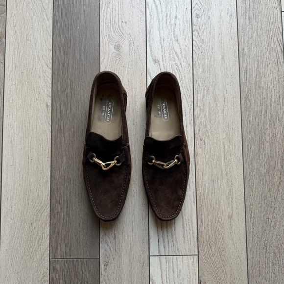 Coach Dark Brown Suede Loafers with Gold Accent main image 8